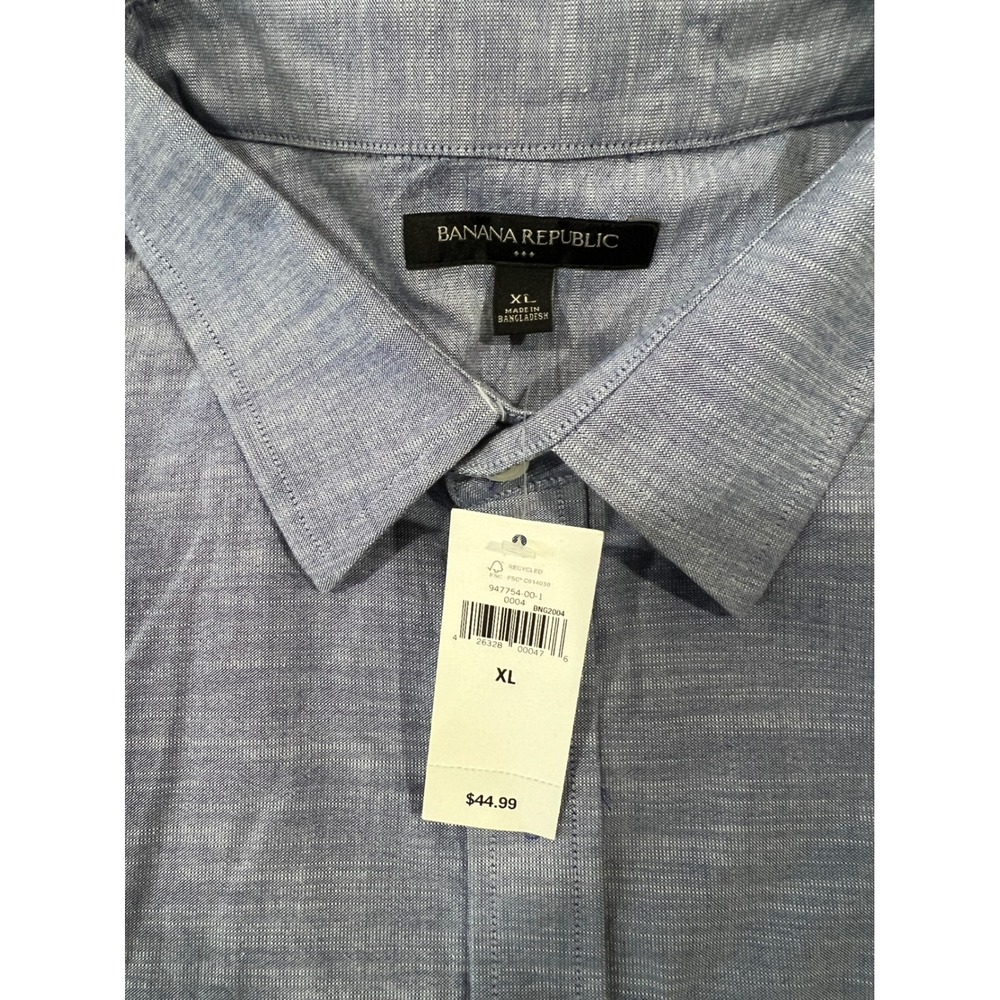 Banana Republic Mens XL Blue SS Bellevue Solid Lyme Bay Cotton Button Down Shirt - Picture 4 of 8